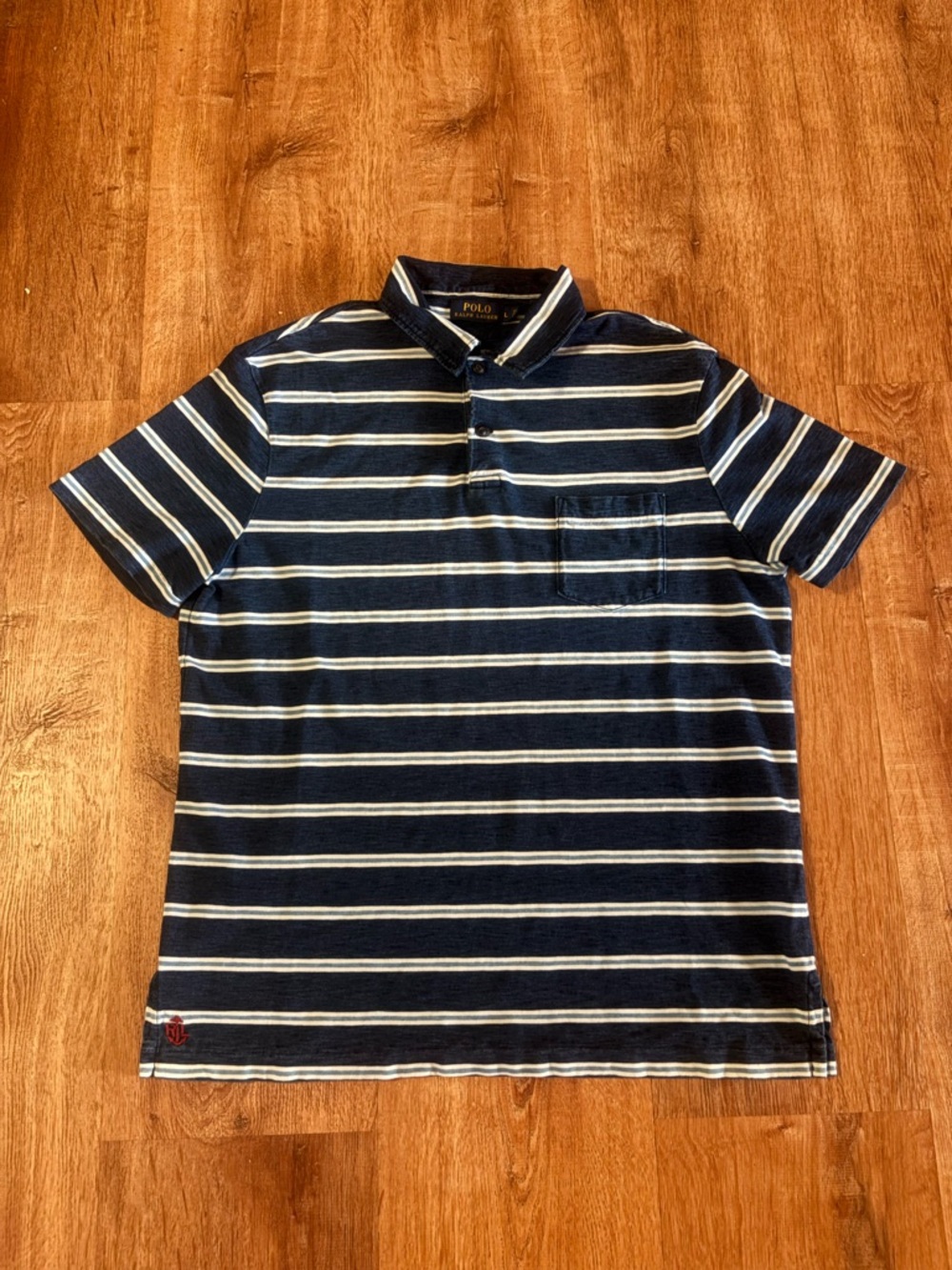 Polo Ralph Lauren Striped Polo Shirt Large Men Short Sleeve Classic Preppy Blue